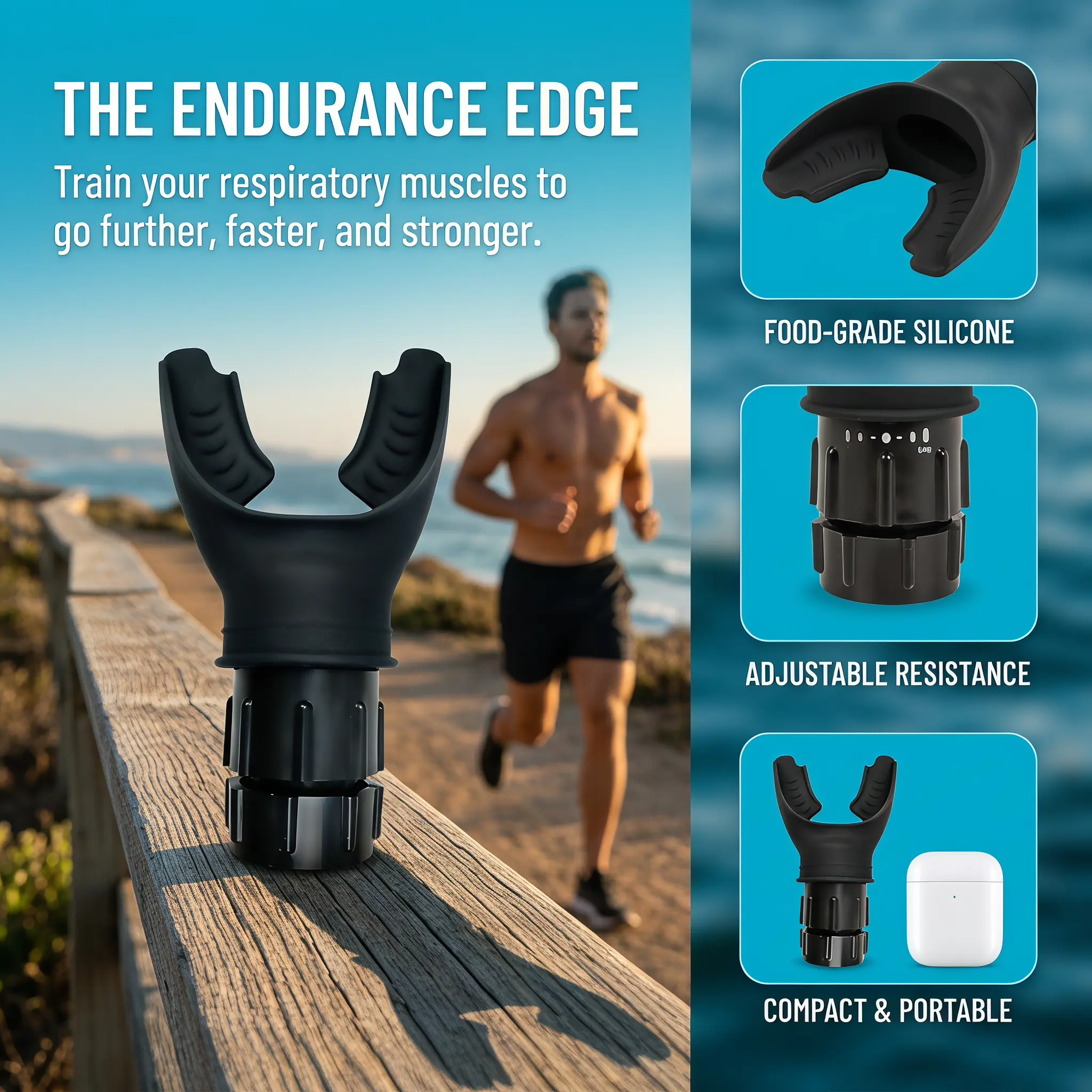 Food-Grade Silicone Breathing Exercise Device for Lungs – Adjustable Resistance Lung Trainer & Respiratory Muscle Exerciser – Compact Altitude Training Device for Running, Cardio & Endurance campingessentials