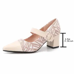 Womens Pointed Cap Toe Mary Jane Block Heeled Pumps Buckle Strap Two Tone Low Chunky Heels for Women Wedding Office Party Dress Shoes
