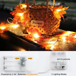 2 Pack Fall Decorations for Home Maple Leaf Lights Multicolored, Total 20Ft 40LED Battery Operated Fall Leaves Garland with Lights String Autumn Harvest Table Indoor Halloween Thanksgiving Decorations