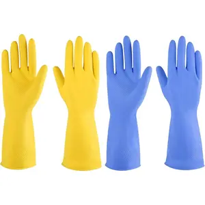 Reusable Rubber Dishwashing Gloves 2 or 4 Pairs for Kitchen, Reusable Household Cleaning Gloves