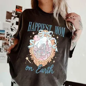 Coquette Happiest Mom On Earth Shirt, DisneyWorld Castle Coquette Bow T-shirt, DisneyWorld Mama Tee, DisneyWorld Family Trip Outfit