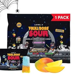 Final Boss Sour Fun Dip, Blue Raspberry, 1 Pack, Level 3, Extreme Super Sour Powder with Real Candy Tasting Dried Mangoes, All Natural 80s & 90s Party Candy, Snack for Kids, Teens, Adults & On the Go