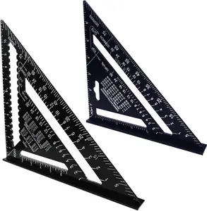 7 Inch & 12 Inch Triangle Ruler, Black Rafter Square Protractor, High Precision Aluminum Alloy Triangle Ruler,Layout Measuring Tool for Engineer CarpenterImperial