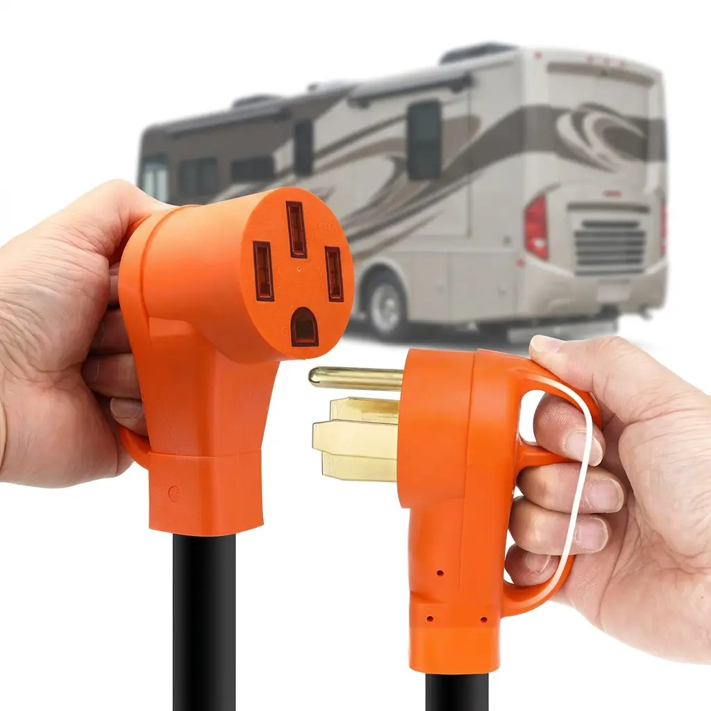 50A 25 ft RV/EV Extension Cord - Heavy Duty 14-50P to 14-50R Weatherproof Power Cable with Ergonomic 90° Grip Handles - Ideal for EV Charging, RV Parks, Generator Backup