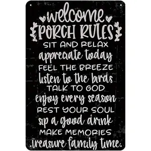 Vintage Welcome Sign for Front Porch - Patio & Yard Decor, 8" x 12" Outdoor Tin Sign - Perfect for Front Door, Farmhouse, Garden, and Patio