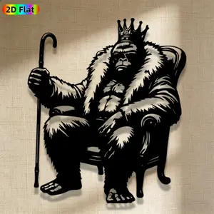 1pc Avant - Garde Gorilla with Crown and Cane Metal Wall Art, Avant - Garde Gorilla with Crown and Cane Statue Mural, Iron Craft, Perfect for Living Room, Garden, Zoo Corner Decor, Artistic Metalwork, Christmas Decor, Ideal Gift for Trend Seekers
