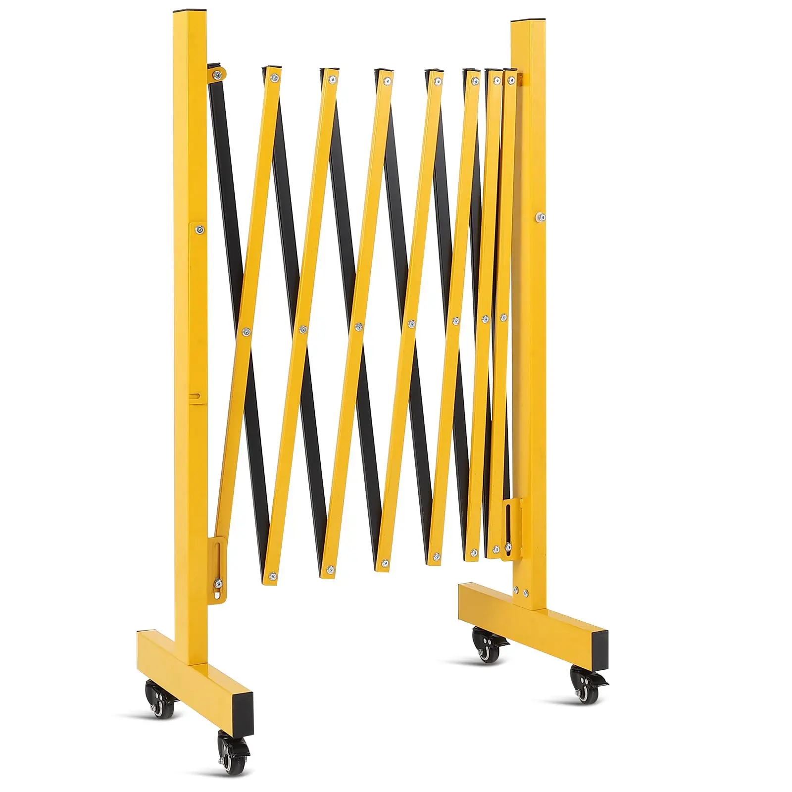 GARVEE 11FT Heavy Duty Expandable Metal Barricade Gate with Wheels, Folding Safety Barrier for Traffic and Crowd Control, Retractable Driveway Guard Ideal for Construction and Events (Yellow & Black)