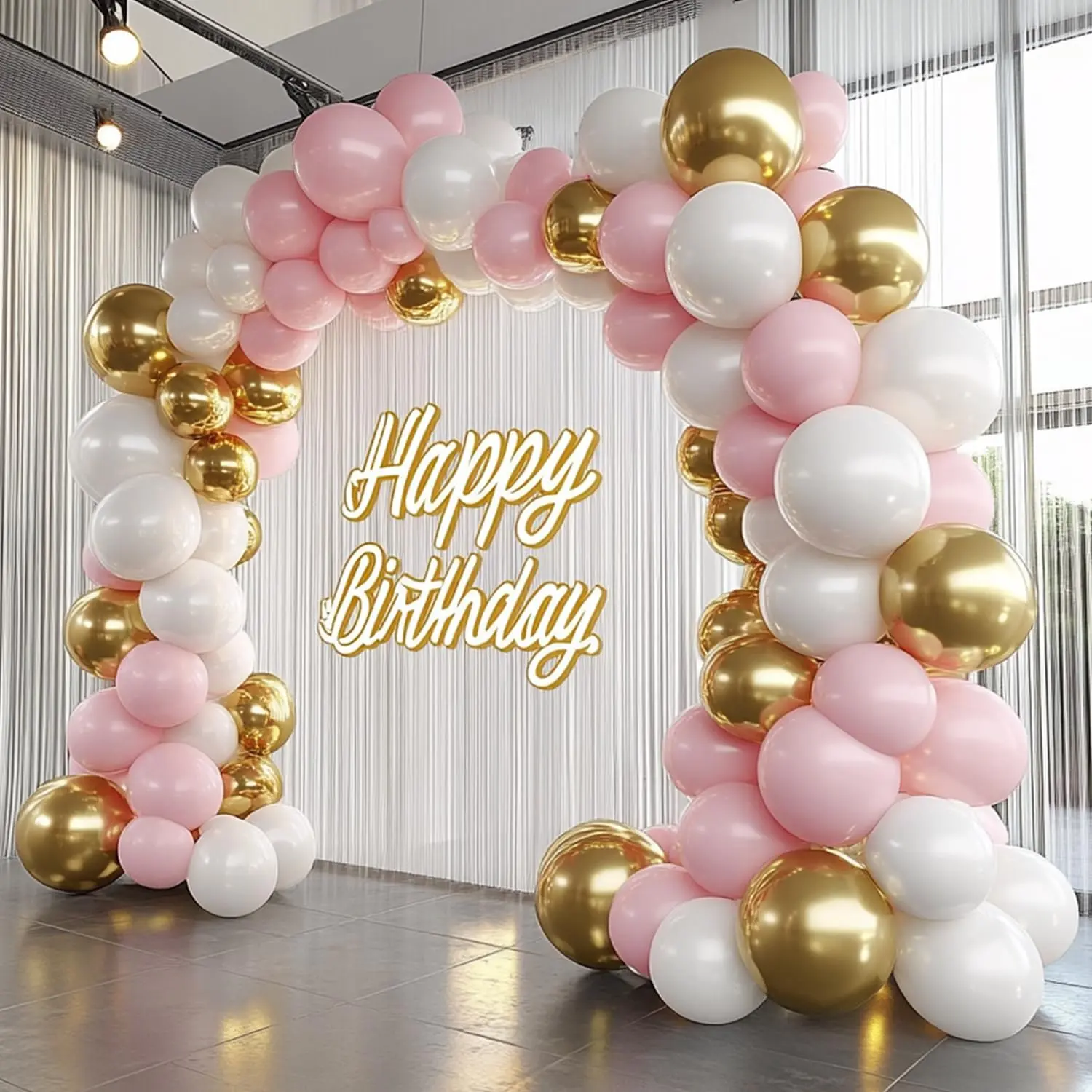 and  Balloon Garland Arch Kit with Long Balloons, 5 10 12 18 inch Pastel  White Metallic  balloons for Girls Birthday  Shower Wedding Bridal Shower Party Decorations