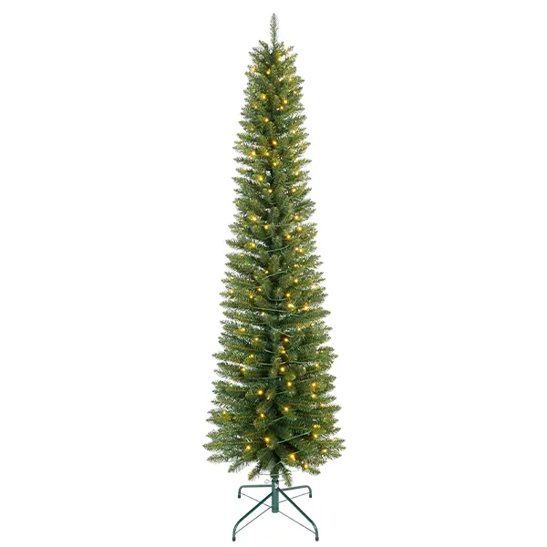 ClouFairy 5ft/6ft/7ft  Pencil Christmas Tree Prelit, Artificial Slim Christmas Tree with 150 LED Lights, 400 Branch Tips, Premium PVC Needles, with Sturdy Metal Stand,Xmas Tree for Home Office Shops Hotels