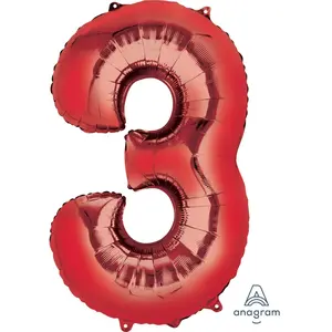 Red Number 3 Balloon 34''