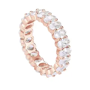 Rose Gold Eternity Band – Oval Cut Full Crystal Ring, Stacking Wedding/Engagement Jewelry for Women
