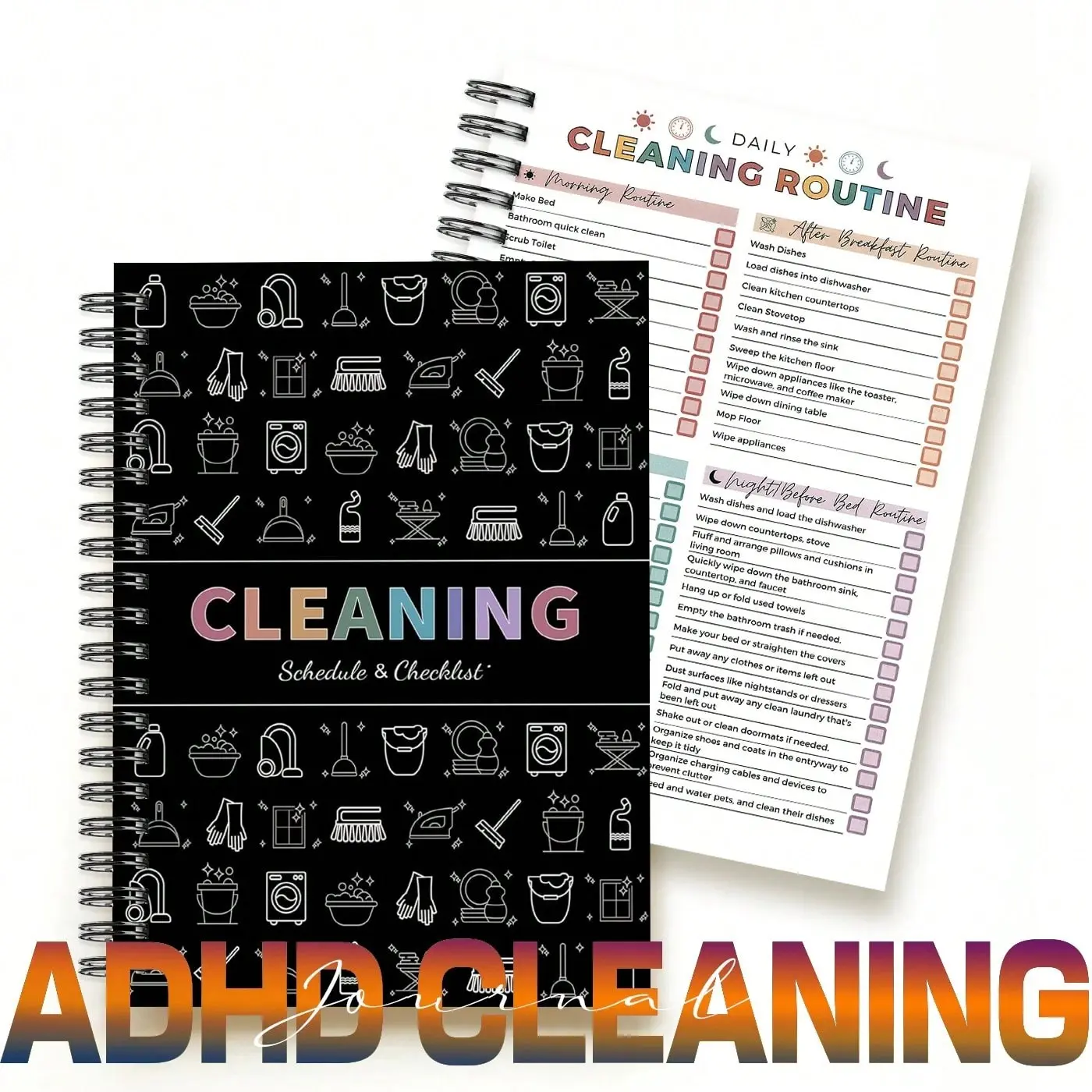 Adult Women's Adhd Household Cleaning Planner, Cleaning Schedule & Checklist Organizer, Daily Weekly Monthly Tasks, Editable Chore List Notebook, Office Stationery Supplies