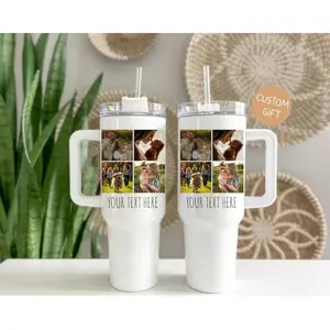 Custom Photo Collage Tumbler – Personalized 40 oz Travel Mug with Handle for Mom & Family.