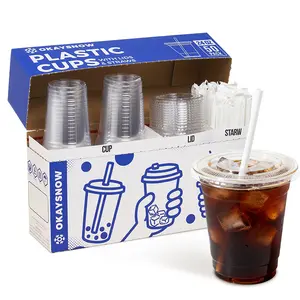 24oz Clear Disposable Cups with Lids – Easy Grab To Go Iced Coffee, Smoothies & Cold Drink Cups BPA Free PET