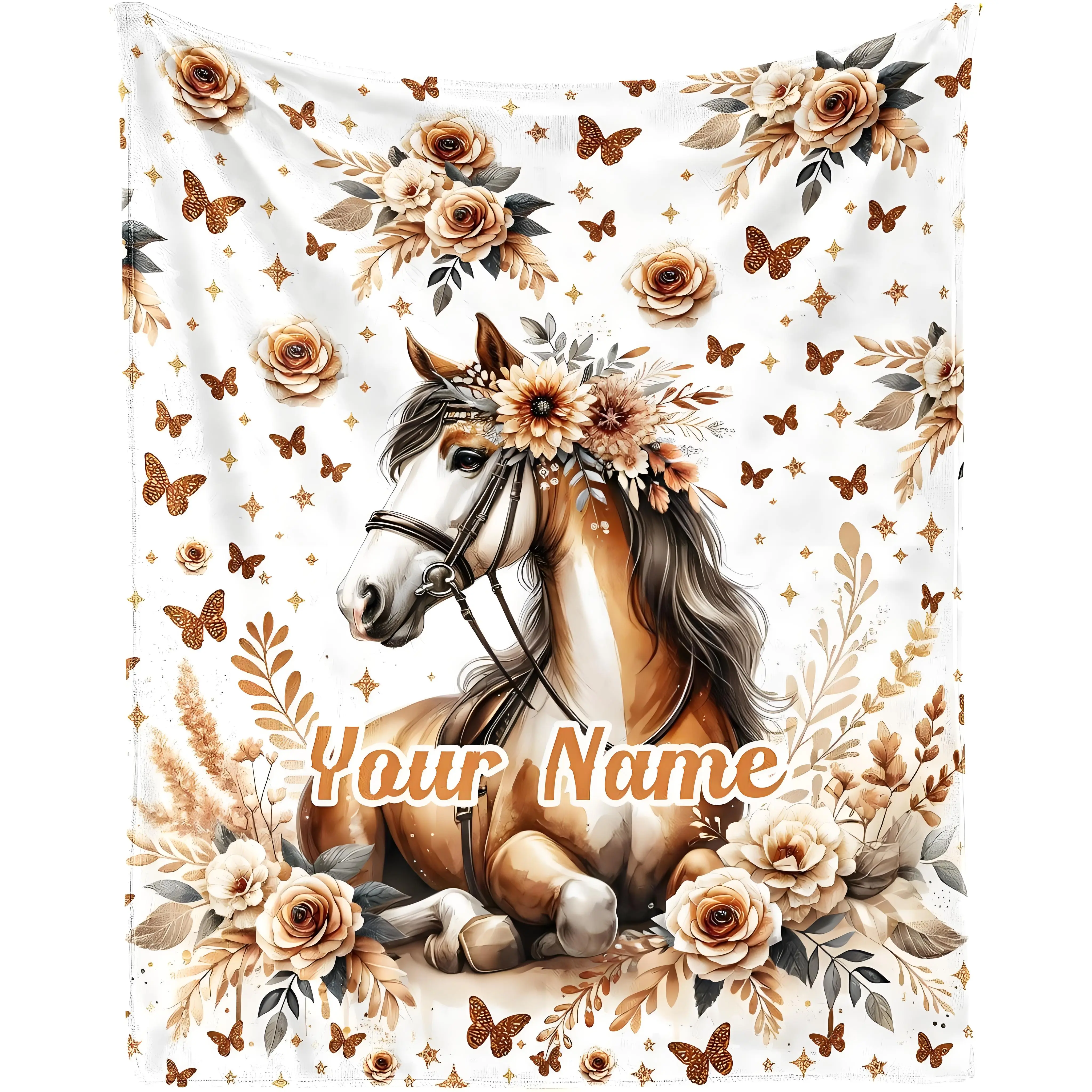 Personalized Horse Blanket with Custom Name - Lightweight Cool, Soft Fleece, Personalized Flannel Throw Blanket, Cozy Equestrian Gift for Bed & Sofa, Lightweight Cool Blanket, Personalized Flannel Blanket