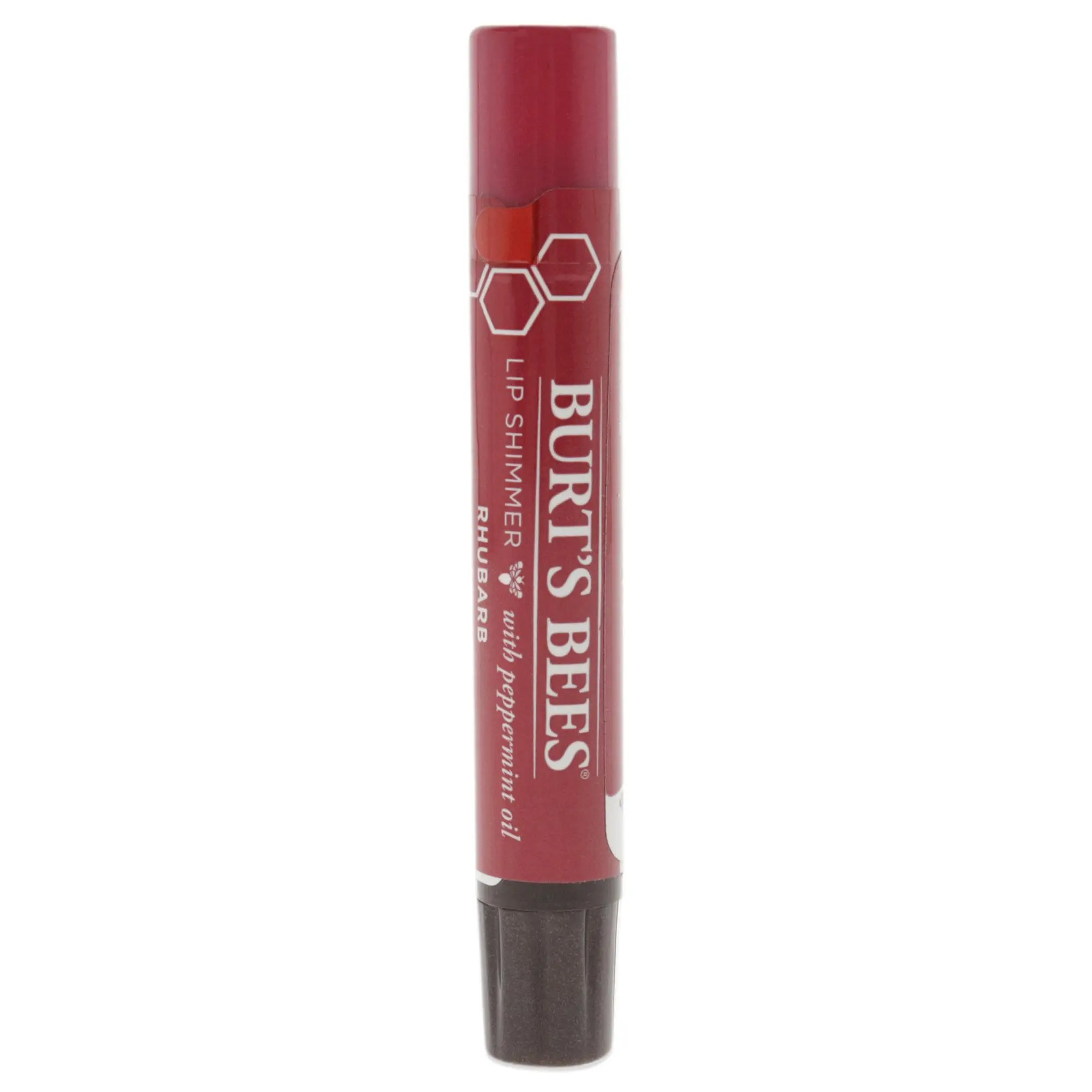 Burt's Bees Rhubarb Lip Shimmer - Natural Lip Balm, Gentle Glow, 0.09oz On-the-Go Care for Women, Lip Care, Gloss