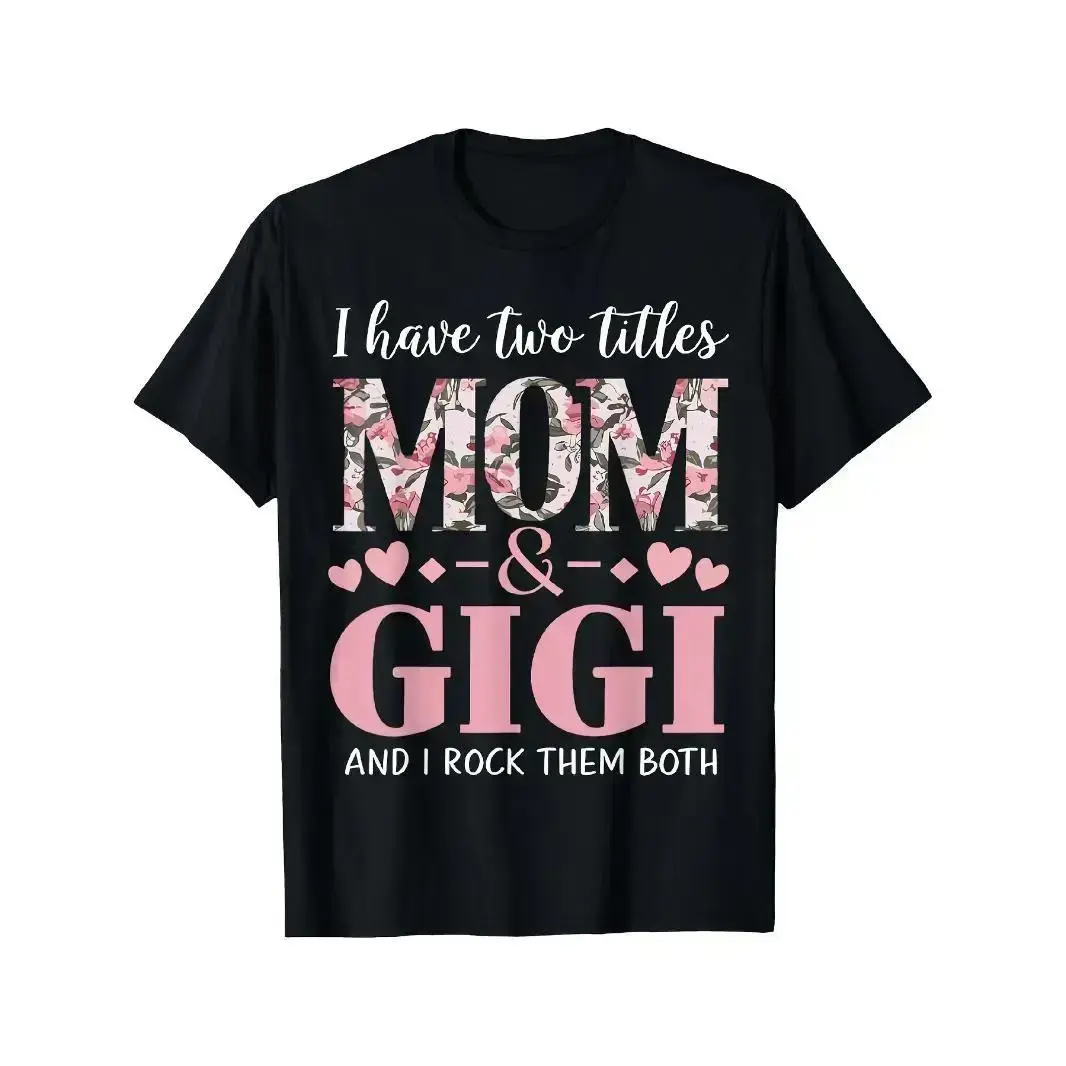 Womens Mom And Gigi Graphic Tee Floral Mom Gigi Heart Print Short Sleeve Crewneck Shirt Cute Family Gift for Mothers Day Grandma Birthday Casual Summer Outfit  zzh66