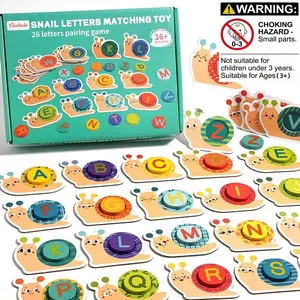 Colorful Wooden Alphabet Matching Game Set, Preschool Alphabet Tool, 26 Letter Cards & Snail Themed Learning Toys, Perfect Gift for Kids Early Education
