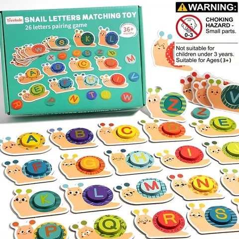 Colorful Wooden Alphabet Matching Game Set, 26 Letter Cards & Snail Themed Learning Toys, Early Learning Tool, Perfect Gift for Kids Early Education