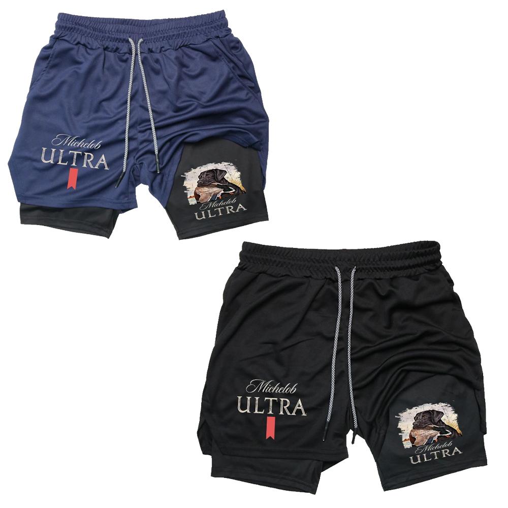 Michelob Ultra Black Lab & Duck Hunting Tee  Men's Cross Print Graphic Shorts, Regular Fit Casual Comfy Breathable Shorts for Daily Wear, Men's Shorts for Summer