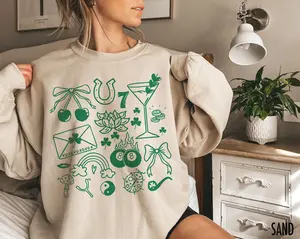 St Patricks Day, Crewneck Sweatshirt, Luck Symbols Shirt, Lucky Charms, Good Luck Charms, Saint Patricks Day, St Paddys Day, Retro Sweater