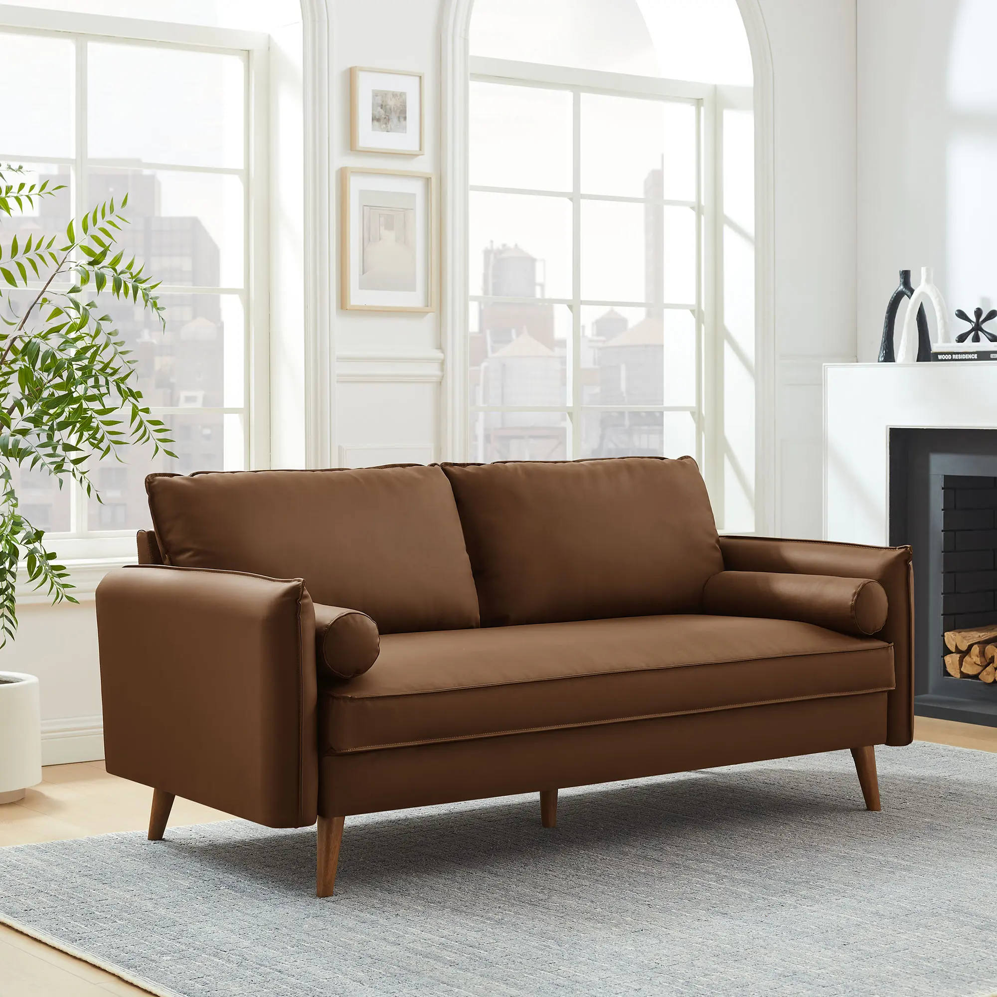 Revive Upholstered Vegan Leather Sofa in Brown Revive Upholstered Vegan Leather Sofa in Brown