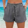 Women's Solid/Striped Print Tie Waist Adjustable Fitted Shorts, Casual Comfy Shorts for Summer, Ladies Bottoms for Beach Vacation Holiday, Breathable Shorts, Beach Shorts Clothes