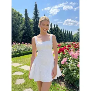 Jacquard U-neckline Floral Backless Bowknot Mini Dress