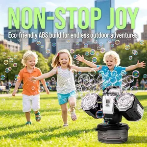 Dual-head Remote Bubble Machine, kids 3+. Rechargeable with RGB light, Comes with 50ML bubble liquid, can dilute to 500ML. Perfect for wedding, party, proposal, birthday and all holiday gifts.