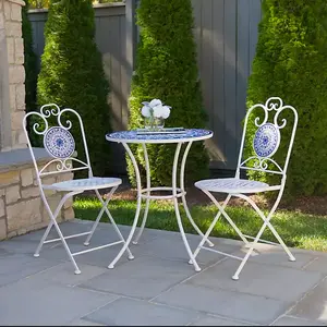 Kirkland's White and Blue Mosaic 3-pc. Outdoor Bistro Set