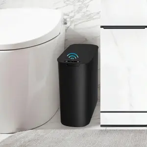 Automatic Motion Sensor Bathroom Trash Can with Lid, 2.6 Gallon Touchless Slim Plastic Wastebasket for Bedroom, Office, Dorm (Black)