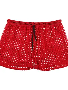 Men's Fashion Hollow Out Mesh Shorts, Loose Fit Sexy Breathable Underwear, New Style Men's Erotic Five-Point Pants