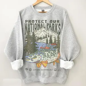 90s National Parks Granola Girl Graphic Sweatshirt, Respect the Local Wildlife Hiking Camping Wanderlust Sweatshirts for Men & Women