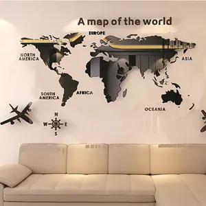 Self-Adhesive Removable Acrylic World Map Wall Decal with Mirror Surface - Glossy Self-Reflecting World Map Wallpaper Suitable for, Office, Cafe - Easy Peel & Stick Installation, Irregular Continent Shape