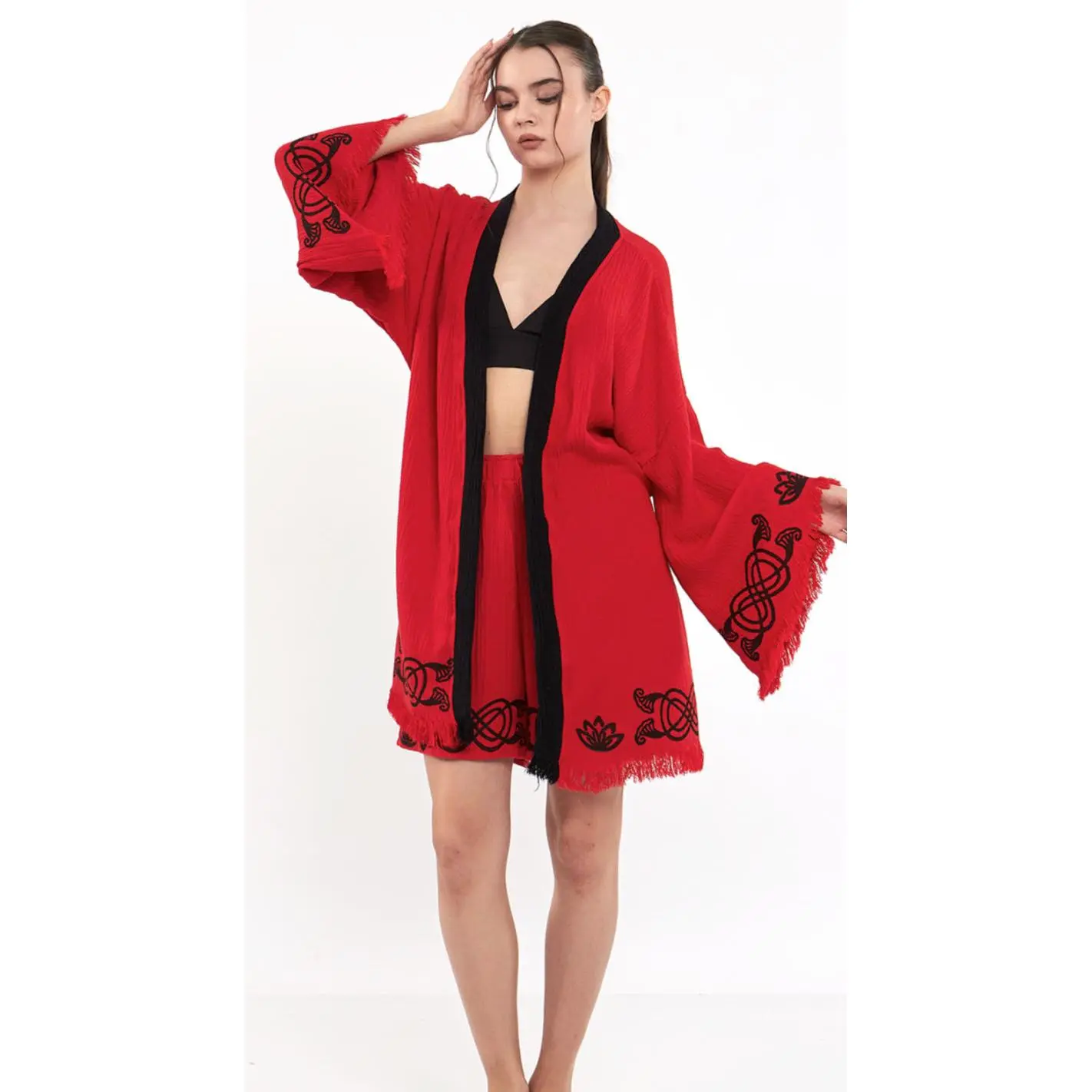 100% Organic Cotton Kimono & Shorts Set – Evil Eye Design in Red