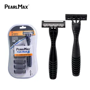 PearlMax Disposable Razor, Blister Card with Moisturizing Slide Plastic Handle Portable Razor Three Blade Razor, Scraper