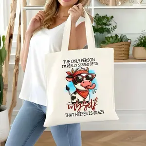 Sarcastic Cow Sublimated Canvas Tote Bag - White 14x16 Inch - Premium Sublimation-Ready Surface - Durable Canvas Material - Spacious & Versatile - Eco-Friendly & Reusable - Personalized Gifts & Promotional Items