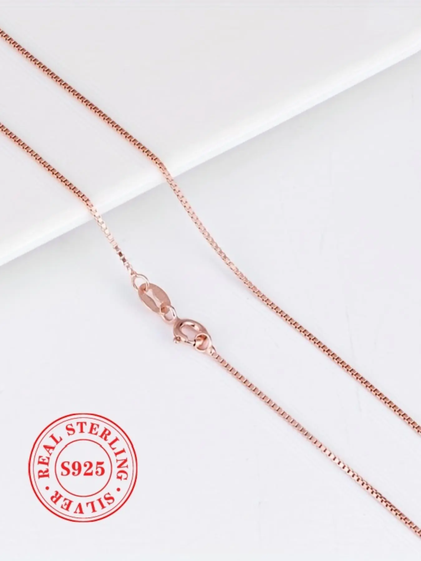 S925 Sterling Silver Rose Gold for Women & Girls, Elegant Box Chain Necklace, Durable Box Necklace for Daily Wear, Perfect for Stackable and Gift, Pendant Chain, Neck Jewelry, Accessory Necklace