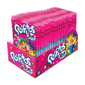Quipitos Pops Display - 24 Units | Individually Wrapped Fizzy Candy Powder with Dipping Sticks