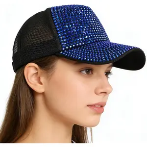 Bling Rhinestone Crystals Mesh Baseball Cap Adjustable Breathable Sparkle Sun Cap Sun Visor Hat