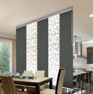 5-Panel Single Rail Panel Track Blind Extendable 58"-110"W x 91.4"H, Panel width 23.5", Shattered, Smoke