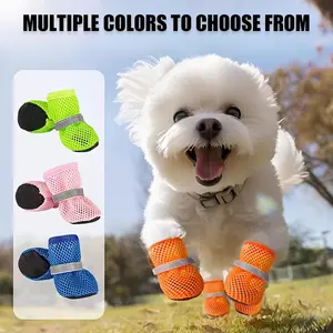 Summer Breathable Dog Shoes for Small Dogs, Breathable Mesh Dog Boots for Summer Hot Pavement, Reflective Adjustable Non Slip Paw Protectors for Small Dogs Cat Puppy