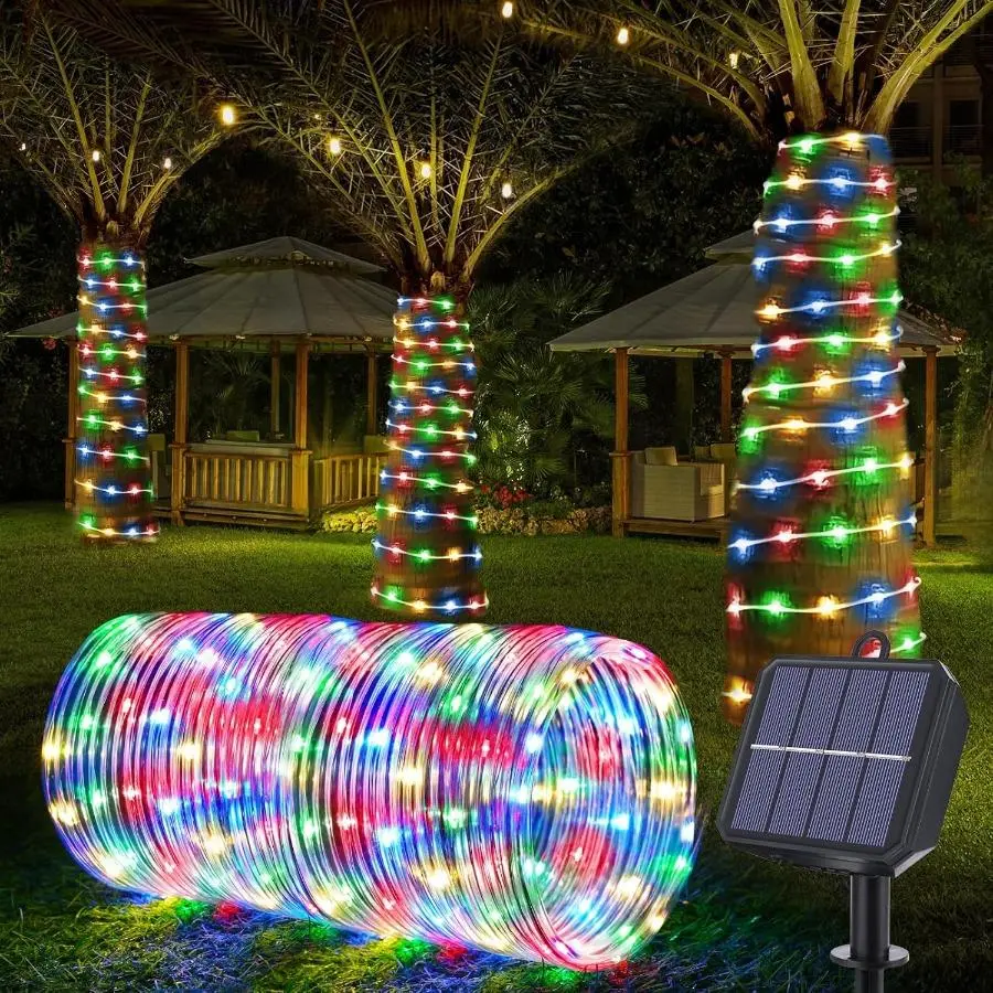 Solar Rope Lights, 33ft 100LED Solar String Lights, 8 Modes Waterproof Solar Powered Outdoor Light, Flexible Clear Tube Light for Garden, Backyard, Patio, Deck, Porch, Pool, Tree Decor Rgb Colorful Led Led Lit