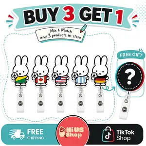 [BUY 3 GET 1 FREE] Soccer Fan Miffy Badge Reel, Aesthetic Sports Athlete Retractable ID Holder For Fan and Staff,  Sturdy Belt Clip Accessory