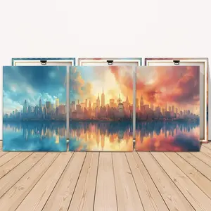 City Architecture Pattern Canvas Prints Painting with Frame, 3 Counts/set Artistic Modern Art Wall Art, Wall Decoration for Home Living Room Bedroom Office, Creative Design Print