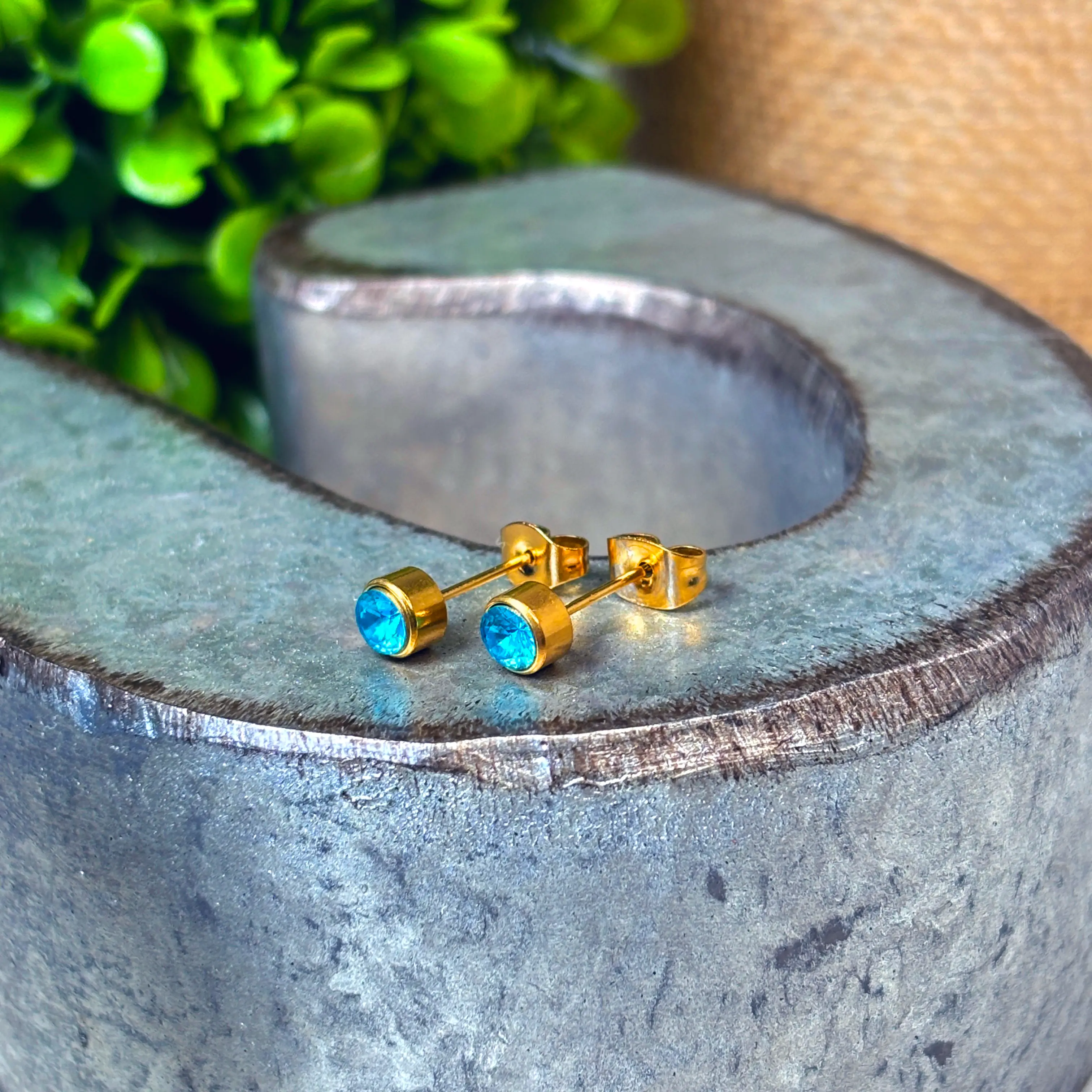 Dainty December Birthstone Earrings – 4mm Gold-Plated Crystal Studs – Minimalist Sagittarius Jewelry – Zodiac Cartilage Earrings