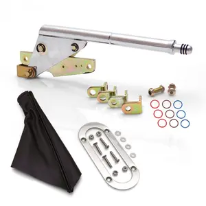 212 MAIN Floor Mount Emergency Parking Brake, American Shifter Design, Black Boot, Silver Trim Ring, Modern Chrome Steel, Compact, Heat-Treated Gear, Rattle-Free, Simple Install