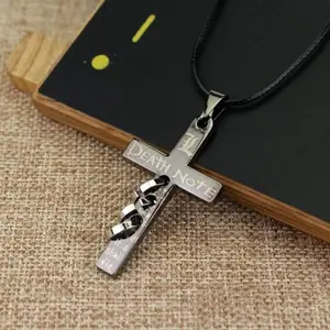 Anime Death Note Cosplay Necklace Gothic Cross Pendant Leather Rope Neck Chain Unisex Choker Jewelry Accessories