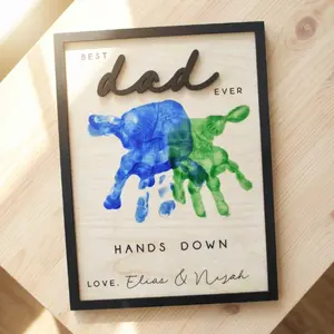 Father's Day Wooden DIY Handprint Sign - Best Dad Ever Hands Down  Personalized Gift for Dad from Kids, Perfect Present for Dad, Papa, Daddy, Grandpa, Father’s Day Gift
