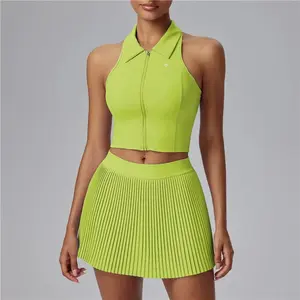 Plus Size S-3XL Women Tennis Sports Set Polo High Impact Shockproof Bra Pleated Skirts With Shorts 2 Pieces Golf Yoga Suits athletic sportswear active outfits neoprene gym tank top workout built-in short sundress activewear wide waistband Lightweight Air